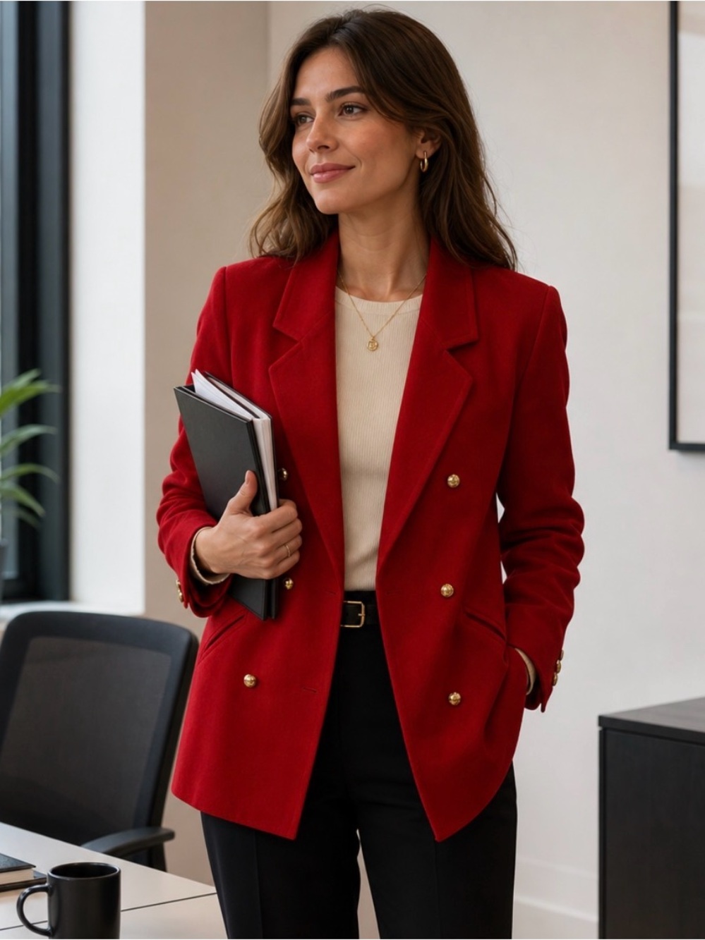 Premium British heritage brand JAEGER Red Double-Breasted Blazer with Gold Butto